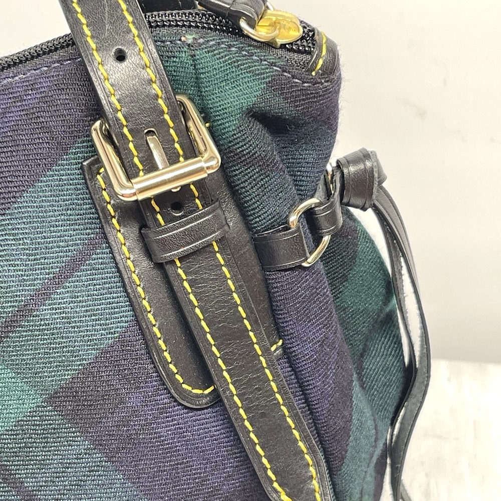 Dooney & Bourke Tartan Large Nina Bag Blue & Green Plaid Canvas Leather Handles - Picture 7 of 16